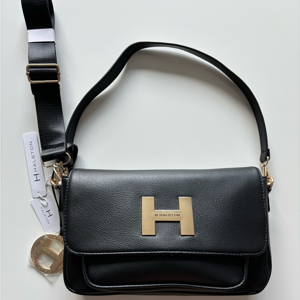 H by Halston Black Crossbody Bag with Gold Accents